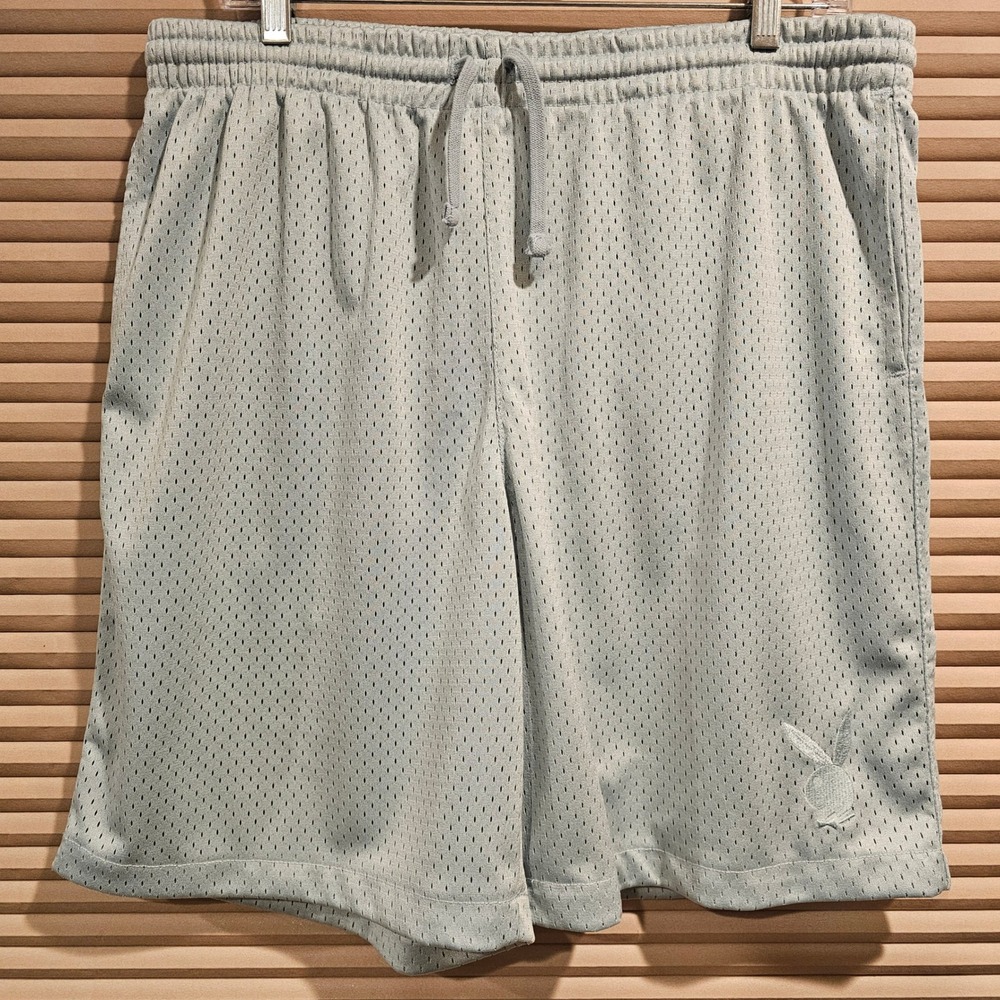Playboy by PacSun Mens Mesh Basketball Shorts Grey Embroidered Bunny Logo Size M